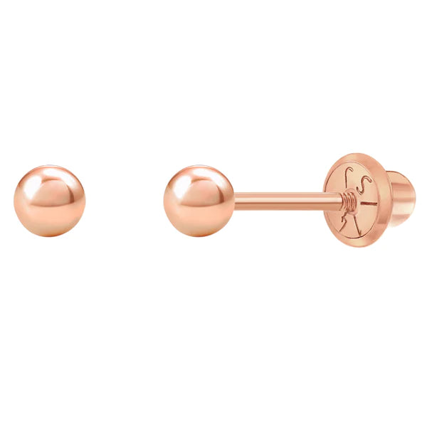 14K Rose Gold Classic 3mm Ball Screw Back Earrings – Olly-Olly