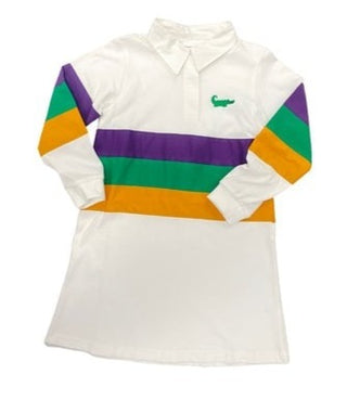 White Mardi Gras A-Line Knit Rugby Polo Dress