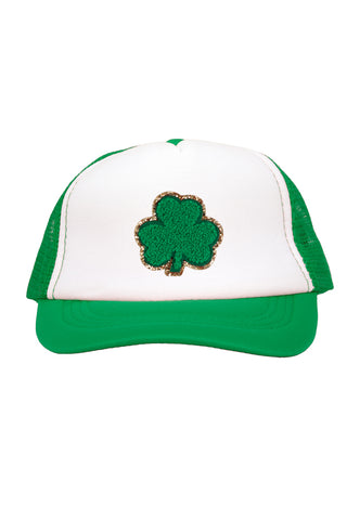 Azarhia Green Chenille Shamrock Trucker Hat