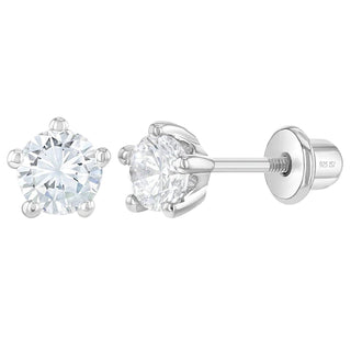 SS Classic CZ Birthstone Solitaire 4mm Screw Back Earrings