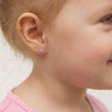 SS Princess Heart Pink CZ Screw Back Earrings
