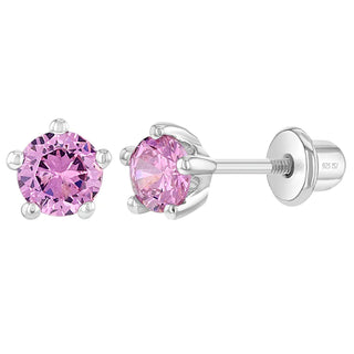 SS Classic CZ Birthstone Solitaire 4mm Screw Back Earrings