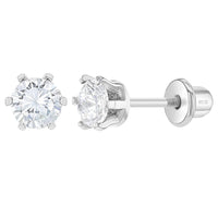 SS Classic Round 4mm Clear CZ Solitaire Screw Back Earrings