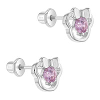 SS Miss Mouse Screw Back Earrings with Pink CZ