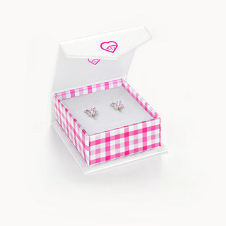 SS Dainty Pink CZ Butterflies Enamel Screw Back Earrings