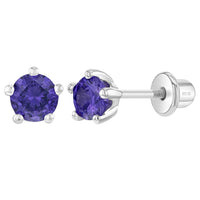 SS Classic CZ Birthstone Solitaire 4mm Screw Back Earrings
