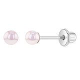 SS Classic Pink Tone Pearl Screw Back Earrings