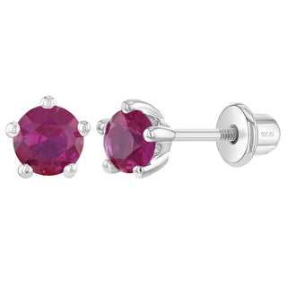 SS Classic CZ Birthstone Solitaire 4mm Screw Back Earrings