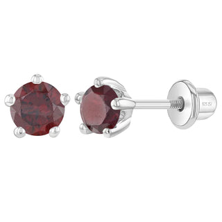 SS Classic CZ Birthstone Solitaire 4mm Screw Back Earrings