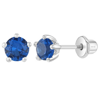 SS Classic CZ Birthstone Solitaire 4mm Screw Back Earrings