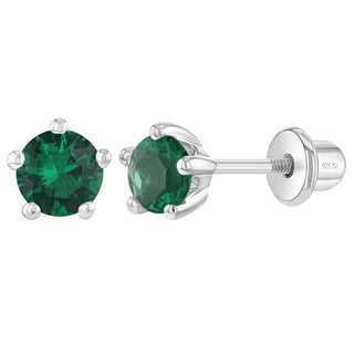 SS Classic CZ Birthstone Solitaire 4mm Screw Back Earrings