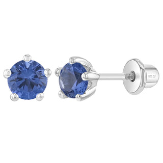 SS Classic CZ Birthstone Solitaire 4mm Screw Back Earrings