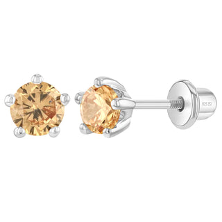 SS Classic CZ Birthstone Solitaire 4mm Screw Back Earrings