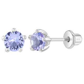 SS Classic CZ Birthstone Solitaire 4mm Screw Back Earrings