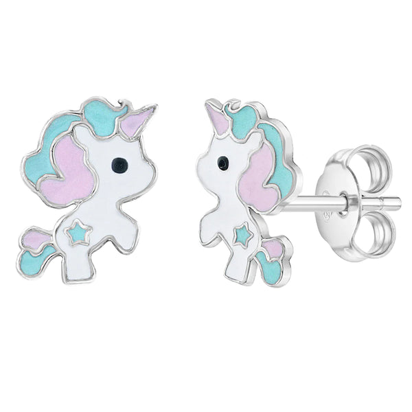 SS Pastel Unicorn Enamel Push Back Earrings