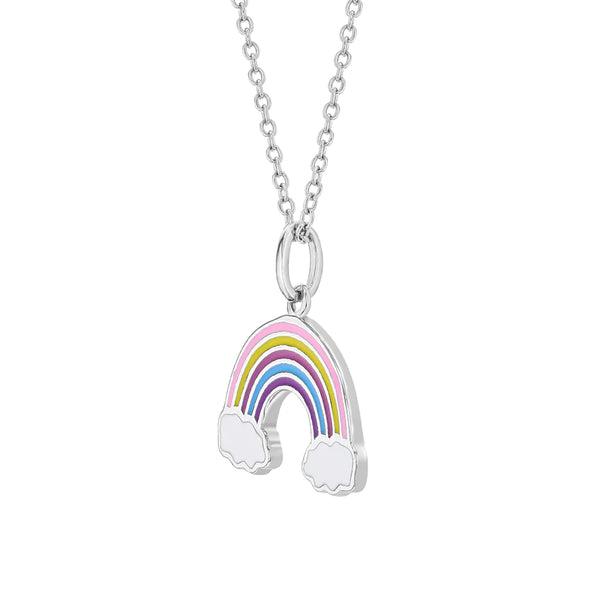 SS 14" Necklace with Rainbow Enamel Pendant