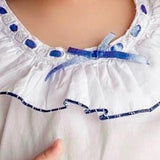 Powell Craft White Cotton Night Dress w/ Navy Ribbon Trim