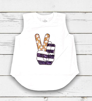 Purple/Gold Sequin Peace Sign Tank Top