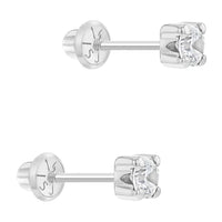 14K White Gold 2mm 4-Prong CZ Solitaire Screw Back Earrings