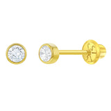 14K Gold Tiny Bezel CZ Birthstone Solitaire 3mm Screw Back Earrings