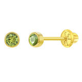14K Gold Tiny Bezel CZ Birthstone Solitaire 3mm Screw Back Earrings