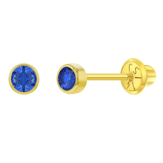 14K Gold Tiny Bezel CZ Birthstone Solitaire 3mm Screw Back Earrings