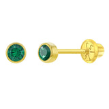 14K Gold Tiny Bezel CZ Birthstone Solitaire 3mm Screw Back Earrings